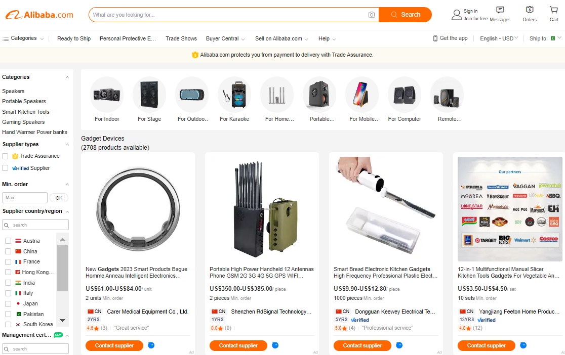 Best Gadget Dropshipping Suppliers: AliBaba