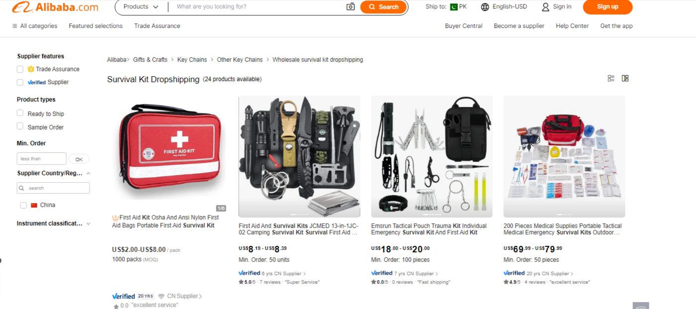 Best Survival Gear Dropshipping Suppliers: Alibaba