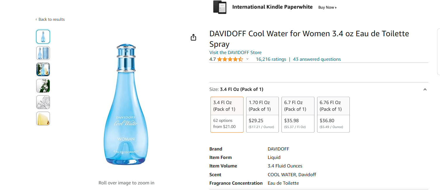 Best Aquatic Scent (Women) - DAVIDOFF Cool Water for Women Eau De Toilette