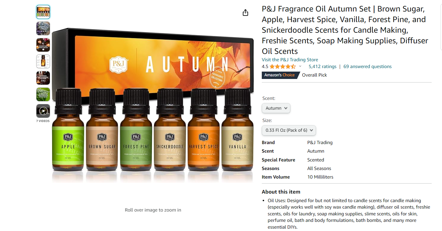 Best Essential Oils - P&J Fragrances - Seasonal Scents Set