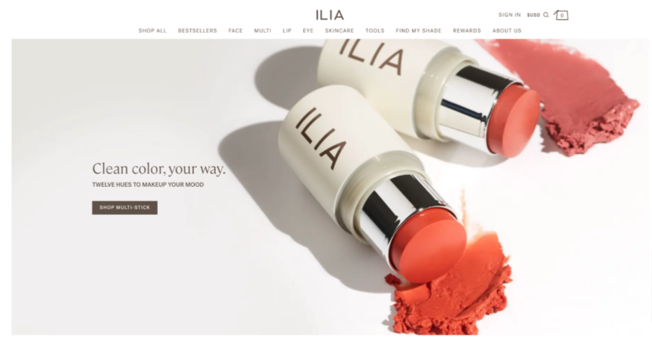 Beauty e-commerce websites: ILIA Beauty