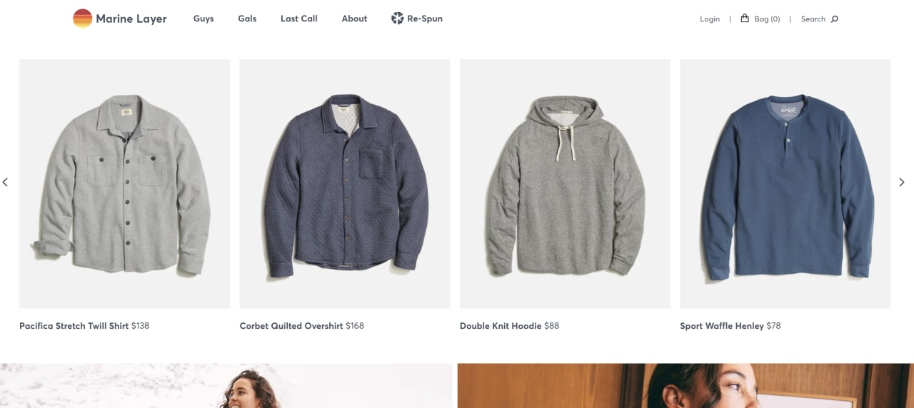Shopify clothing stores: Marine Layer