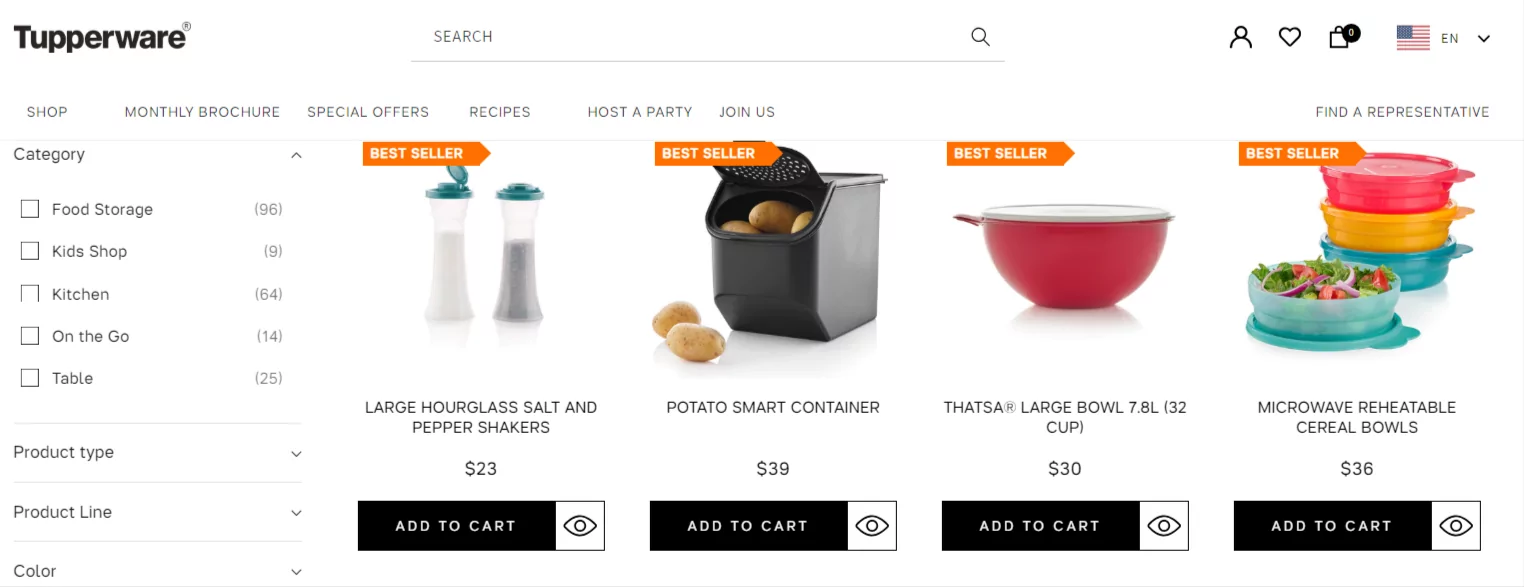 Shopify kitchen stores: Tupperware