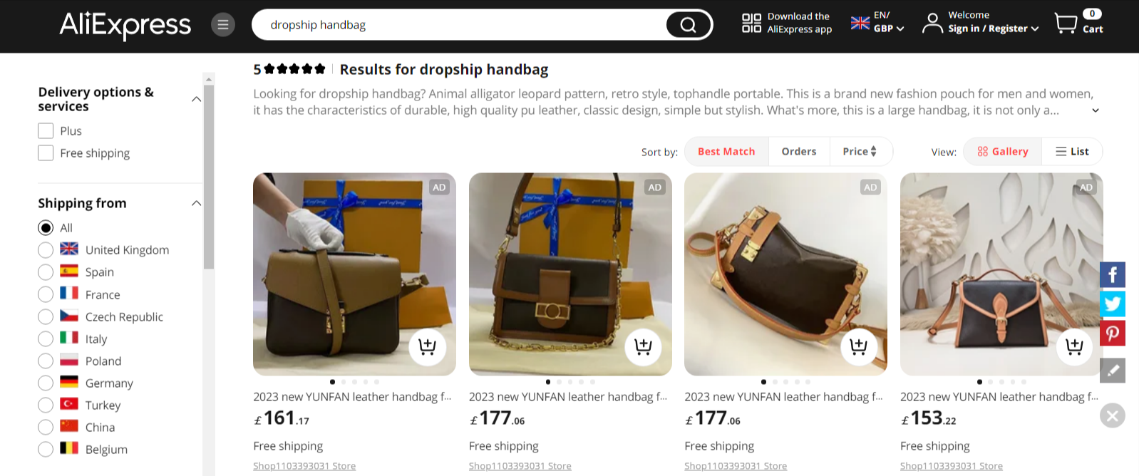 Best bags Dropshipping Suppliers: ALI EXPRESS