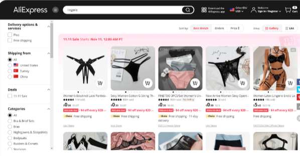 Best lingerie Dropshipping Suppliers: AliExpress