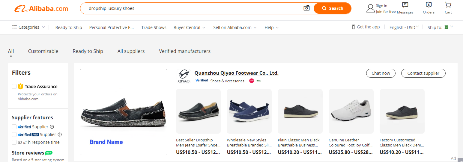 Dropshipping on sale shoe suppliers