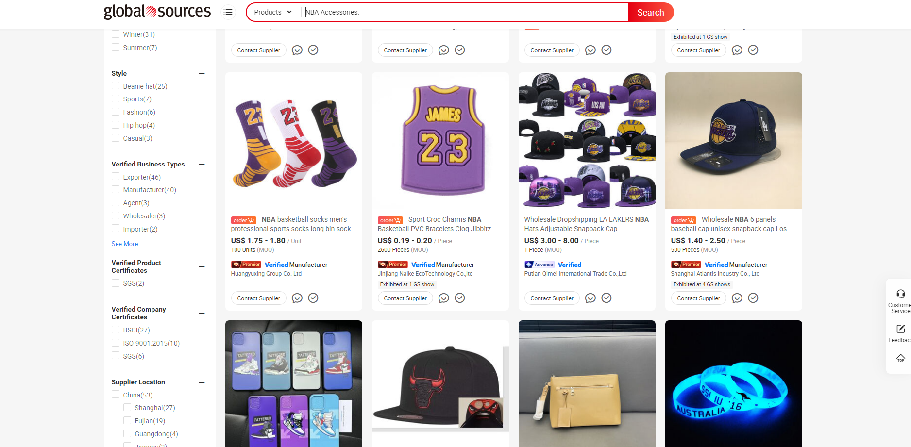 Best NBA Merchandise Dropshipping Suppliers 7: Global Sources