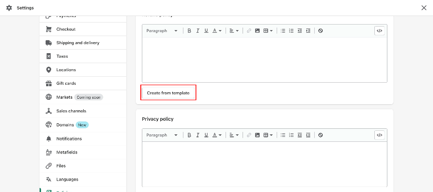 4 steps to create these four Policy Pages in Shopify 