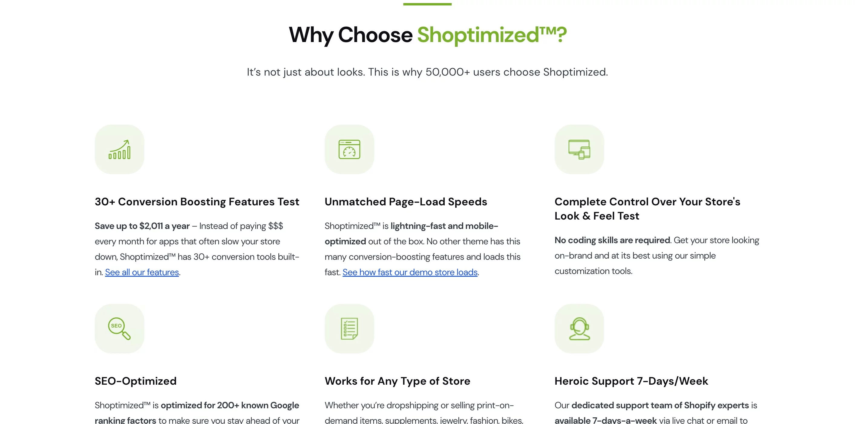 Some other features of the Shoptimized theme
