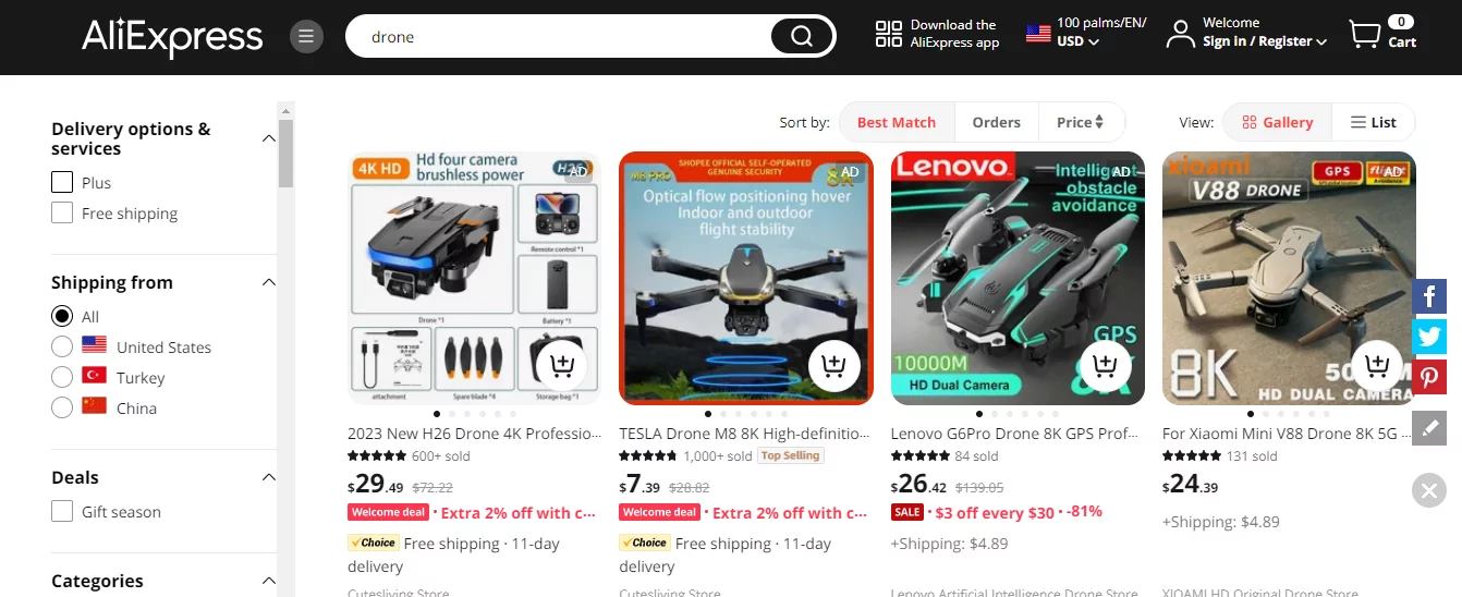 Best Drone Dropshipping Suppliers: Ali Express